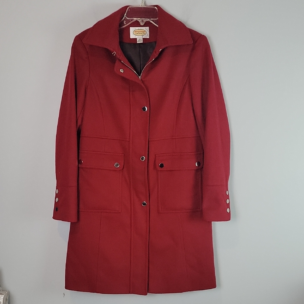 Vintage Talbots cherry red wool long trench coat size 10